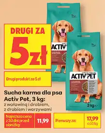 Biedronka Sucha karma dla psa Activ Pet, 3 kg: z wołowiną i drobiem, z drobiem i warzywami oferta