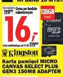 Media Expert Kingston Karta pamięci micro canvas select plus GEN3 150MB adapter oferta