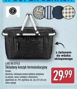 ALDI Składany koszyk termoizolacyjny LIVE IN STYLE 18l 46x27x24cm z żetonem do wózka sklepowego oferta