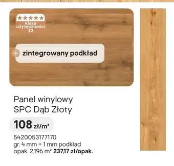 Castorama Panel winylowy SPC Dąb Złoty zintegrowany podkład klasa użyteczności 33 gr. 4mm + 1mm podkład oferta