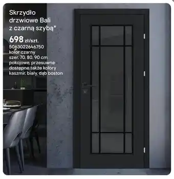 Castorama Skrzydło drzwiowe Bali z czarną szybą czarne szer. 70,80,90cm pokojowe przesuwne oferta