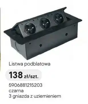 Castorama Listwa podblatowa czarna 3 gniazda z uziemieniem oferta