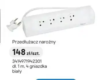 Castorama Przedłużacz narożny dł. 1m, 4 gniazdka biały oferta
