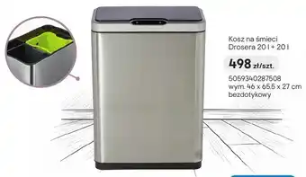Castorama Kosz na śmieci bezdotykowy Drosera 20l+20l wym. 46x65,5x27cm oferta