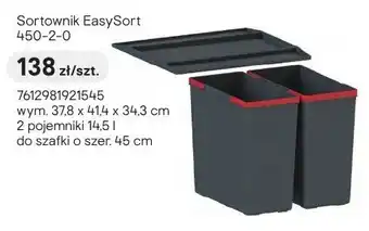 Castorama Sortownik EasySort 450-2-0 wym. 37,8x41,4x34,3cm 2 pojemniki 14,5l do szafki o szer. 45cm oferta