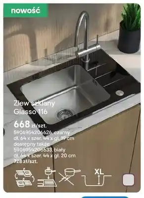 Castorama Zlew szklany Glasso 116 czarny dł. 64 x szer. 44 x gł. 19cm oferta