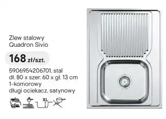 Castorama Zlew stalowy Quadron Sivio stal 80x60x13cm 1-komorowy długi ociekacz satynowy oferta