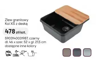 Zlew granitowy Koi XS z deską czarny dł. 46 x szer. 52 x gł. 21,5cm