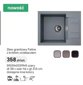 Castorama Zlew granitowy Feline z krótkim ociekaczem szary 58x46x21,5cm oferta