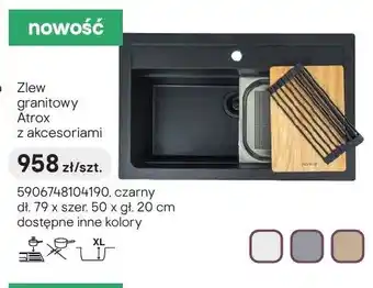Castorama Zlew granitowy Atrox z akcesoriami czarny dł. 79 x szer. 50 x gł. 20cm oferta