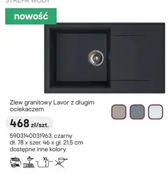 Castorama Zlew granitowy Lavor z długim ociekaczem czarny 78x46x21,5cm oferta