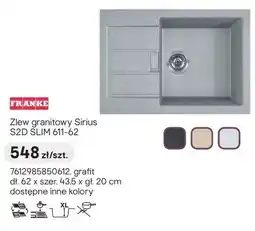 Castorama Zlew granitowy Franke Sirius S2D SLIM 611-62 grafit 62x43,5x20cm oferta