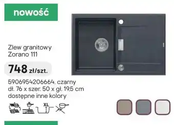 Castorama Zlew granitowy Zorano 111 czarny dł. 76 x szer. 50 x gł. 19,5cm oferta