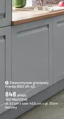 Castorama Zlewozmywak granitowy Franke BSG 611-62 dł. 62cm x szer. 43,5cm x gł. 20cm beżowy oferta