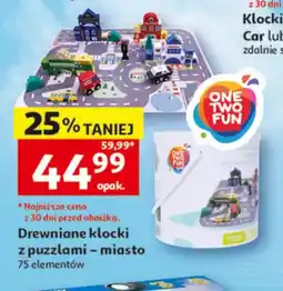 Auchan Drewniane klocki z puzzlami - miasto ONE TWO FUN 75 elementów oferta