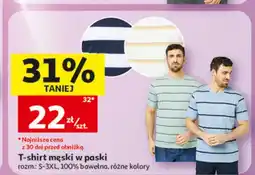 Auchan T-shirt męski w paski 100% bawełna Inextenso oferta