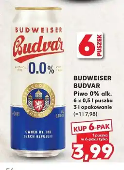 Kaufland Piwo bezalkoholowe Budweiser Budvar 0% alk. 6-pak oferta