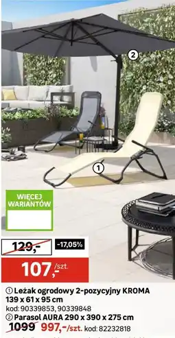 Leroy Merlin Leżak ogrodowy 2-pozycyjny KROMA / Parasol AURA oferta