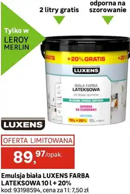 Leroy Merlin Emulsja biała LUXENS FARBA LATEKSOWA 10 l + 20% oferta