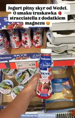 ALDI Jogurt pitny Skyr truskawka stracciatella z dodatkiem magnezu Bakoma & E.Wedel oferta