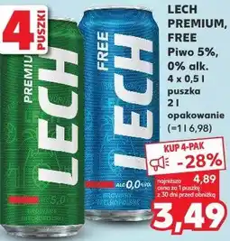Kaufland LECH PREMIUM, FREE Piwo 5%, 0% alk. 4 x 0,5 l puszka 2 l opakowanie oferta