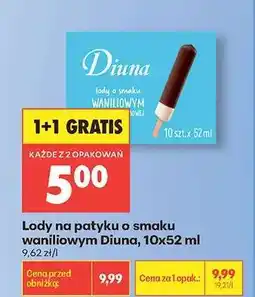 Biedronka Lody na patyku o smaku waniliowym Diuna, 10x52 ml oferta