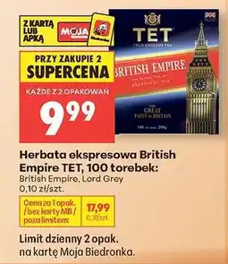 Biedronka Herbata ekspresowa British Empire TET, 100 torebek oferta