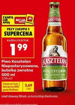 Biedronka Piwo Kasztelan Niepasteryzowane, butelka zwrotna oferta