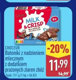 ALDI Batoniki z nadzieniem mlecznym z dodatkiem prażonych ziaren zbóż Choceur Milk & Crisp oferta