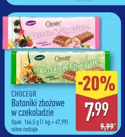 ALDI Batoniki zbożowe w czekoladzie Choceur Cereals & Chocolate Hazelnut & raisin oferta
