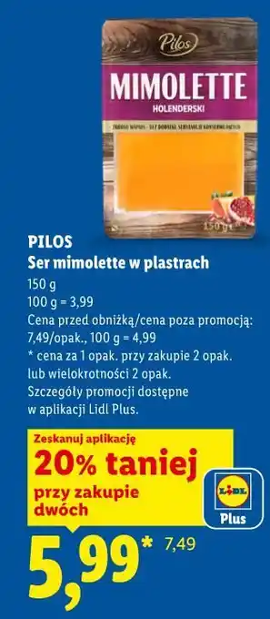 Lidl PILOS Ser mimolette w plastrach oferta