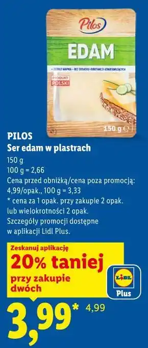 Lidl PILOS Ser edam w plastrach oferta