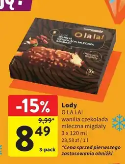 Intermarche Lody wanilia czekolada mleczna migdały O LA LA! 3-pak oferta