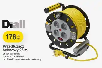 Przedłużacz bębnowy Diall 25m 4x16A 3x1,5mm² możliwość zamocowania do ściany