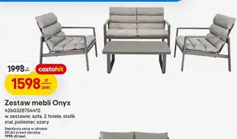 Zestaw mebli Onyx w zestawie: sofa, 2 fotele, stolik stal, poliester, szary