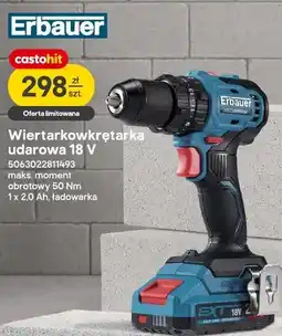 Castorama Wiertarkowkrętarka udarowa Erbauer 18V maks. moment obrotowy 50Nm 1x2,0Ah ładowarka oferta