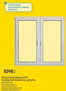 Castorama Okno trzyszybowe PCV rozwierne/rozwierno-uchylne białe symetryczne wym. 1465x1435mm oferta