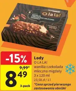 Intermarche Lody O LA LA! wanilia czekolada mleczna migdały oferta