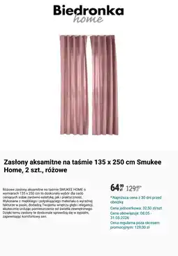 Biedronka Zasłony aksamitne na taśmie 135 x 250 cm oferta
