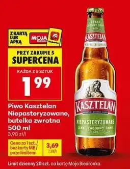 Biedronka Piwo Kasztelan Niepasteryzowane, butelka zwrotna 500 ml oferta
