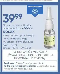 SuperPharm Spray do nosa przynoszący natychmiastową ulgę w suchości błony śluzowej nosa NOLLIX oferta