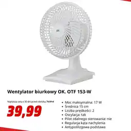 Media Markt Wentylator biurkowy OK. OTF 153-W oferta