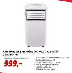 Media Markt Klimatyzator przenośny OK. OAC 7022W Air Conditioner oferta