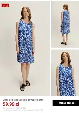 Greenpoint Biało-niebieska sukienka ze wzorem etno oferta