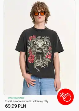 Cropp T-shirt z motywem węża i kolczastej róży Cropp oferta
