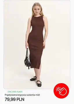 Cropp Prążkowana brązowa sukienka midi Cropp oferta