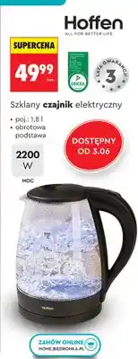 Biedronka Szklany czajnik elektryczny Hoffen 1,8l 2200W oferta