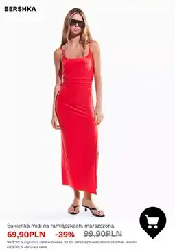 Bershka Sukienka midi na ramiączkach marszczona BERSHKA oferta