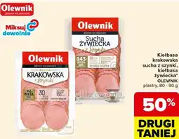 Carrefour Kiełbasa krakowska sucha z szynki, kiełbasa żywiecka Olewnik oferta