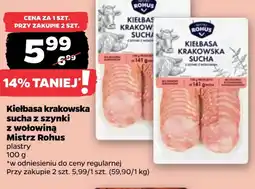 Netto Mistrz Rohus Kiełbasa krakowska sucha z szynki z wołowiną oferta